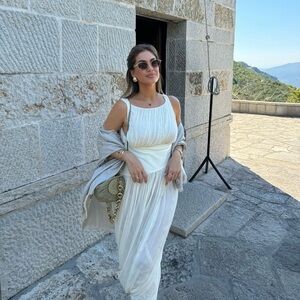 Zara ecru cream elegant long dress maxi wedding party evening boho